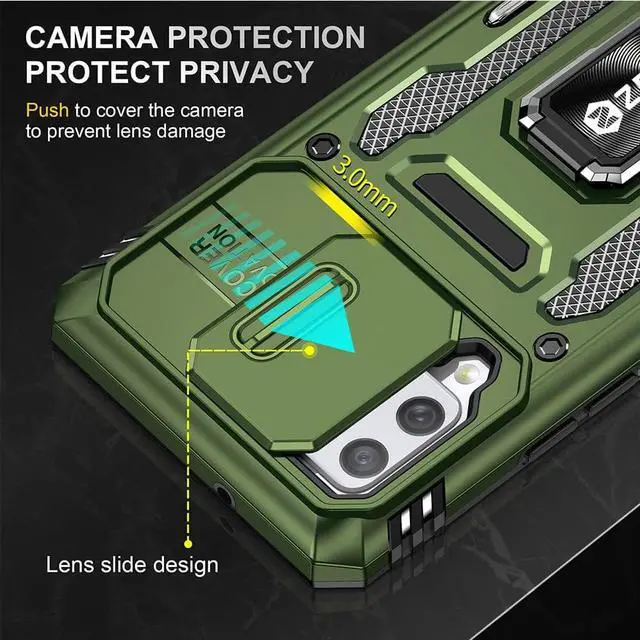 Alt view image 3 of 7 - Rugged Case for Samsung Galaxy A42 5G with Tempered Glass Screen Protector, Slide Camera Cover & Kickstand Samsung A42 Case with Military Grade Protective Magnetic Holder, Olive Green