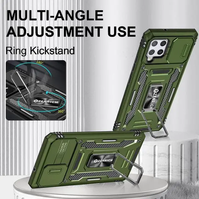 Alt view image 2 of 7 - Rugged Case for Samsung Galaxy A42 5G with Tempered Glass Screen Protector, Slide Camera Cover & Kickstand Samsung A42 Case with Military Grade Protective Magnetic Holder, Olive Green