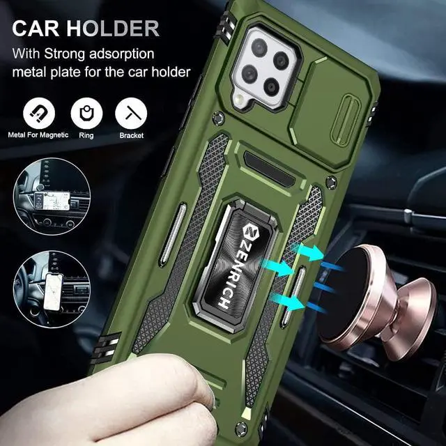 Alt view image 4 of 7 - Rugged Case for Samsung Galaxy A42 5G with Tempered Glass Screen Protector, Slide Camera Cover & Kickstand Samsung A42 Case with Military Grade Protective Magnetic Holder, Olive Green