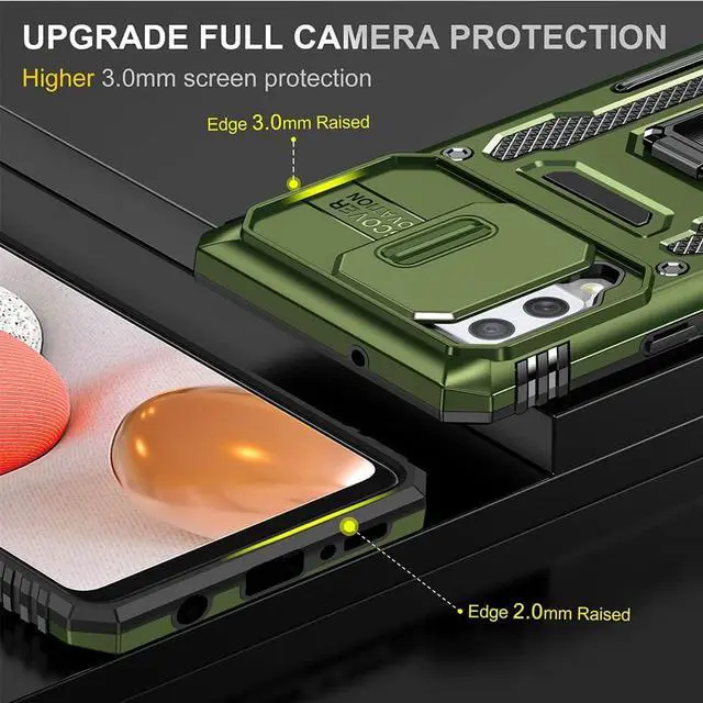 Alt view image 5 of 7 - Rugged Case for Samsung Galaxy A42 5G with Tempered Glass Screen Protector, Slide Camera Cover & Kickstand Samsung A42 Case with Military Grade Protective Magnetic Holder, Olive Green