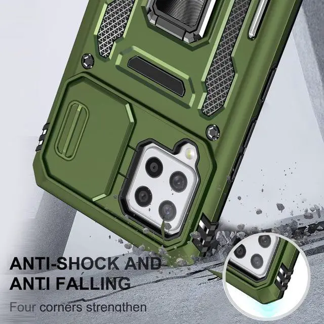 Alt view image 6 of 7 - Rugged Case for Samsung Galaxy A42 5G with Tempered Glass Screen Protector, Slide Camera Cover & Kickstand Samsung A42 Case with Military Grade Protective Magnetic Holder, Olive Green
