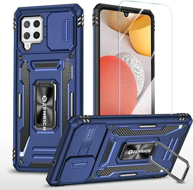 Main image of Rugged Case for Samsung Galaxy A42 5G with Tempered Glass Screen Protector, Slide Camera Cover & Kickstand Samsung A42 Case with Military Grade Protective Magnetic Holder, Navy Blue