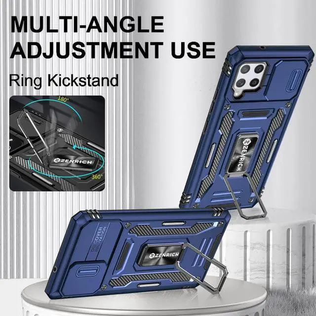 Alt view image 2 of 7 - Rugged Case for Samsung Galaxy A42 5G with Tempered Glass Screen Protector, Slide Camera Cover & Kickstand Samsung A42 Case with Military Grade Protective Magnetic Holder, Navy Blue