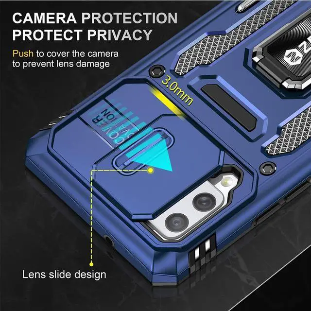 Alt view image 3 of 7 - Rugged Case for Samsung Galaxy A42 5G with Tempered Glass Screen Protector, Slide Camera Cover & Kickstand Samsung A42 Case with Military Grade Protective Magnetic Holder, Navy Blue