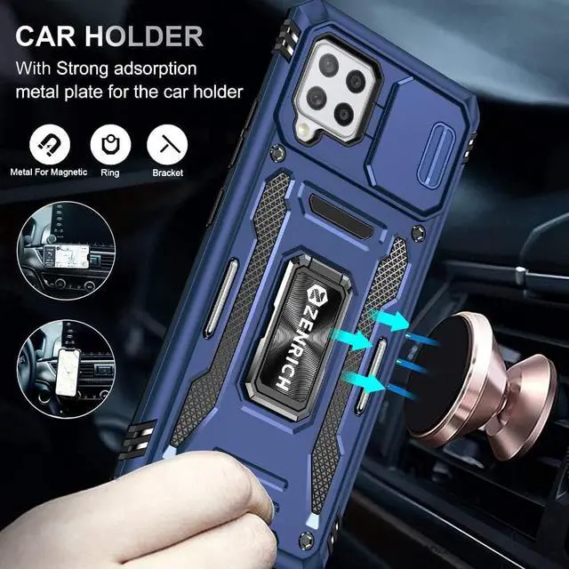 Alt view image 4 of 7 - Rugged Case for Samsung Galaxy A42 5G with Tempered Glass Screen Protector, Slide Camera Cover & Kickstand Samsung A42 Case with Military Grade Protective Magnetic Holder, Navy Blue