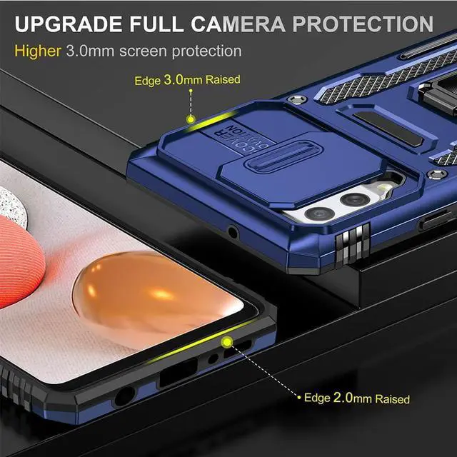 Alt view image 5 of 7 - Rugged Case for Samsung Galaxy A42 5G with Tempered Glass Screen Protector, Slide Camera Cover & Kickstand Samsung A42 Case with Military Grade Protective Magnetic Holder, Navy Blue