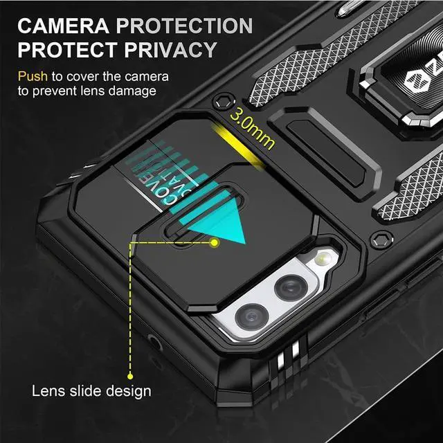 Alt view image 3 of 7 - Rugged Case for Samsung Galaxy A42 5G with Tempered Glass Screen Protector, Slide Camera Cover & Kickstand Samsung A42 Case with Military Grade Protective Magnetic Holder, Black