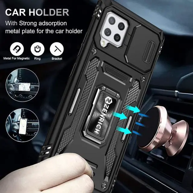 Alt view image 4 of 7 - Rugged Case for Samsung Galaxy A42 5G with Tempered Glass Screen Protector, Slide Camera Cover & Kickstand Samsung A42 Case with Military Grade Protective Magnetic Holder, Black