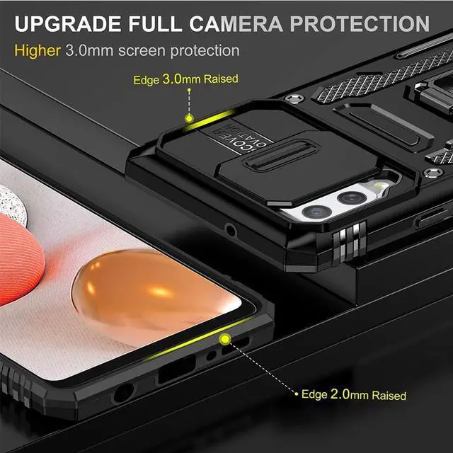 Alt view image 5 of 7 - Rugged Case for Samsung Galaxy A42 5G with Tempered Glass Screen Protector, Slide Camera Cover & Kickstand Samsung A42 Case with Military Grade Protective Magnetic Holder, Black