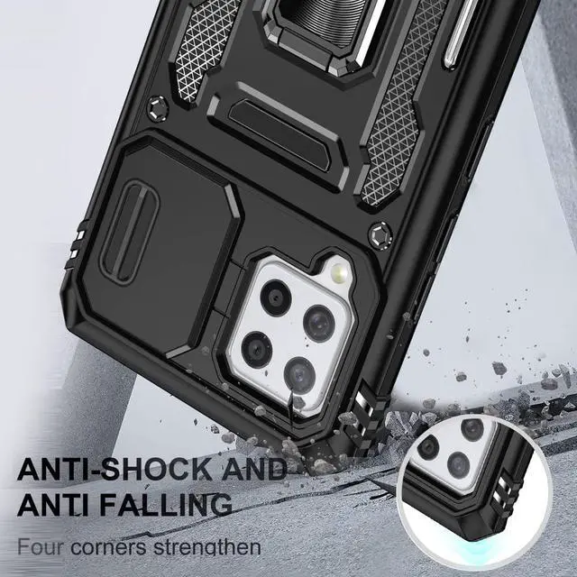 Alt view image 6 of 7 - Rugged Case for Samsung Galaxy A42 5G with Tempered Glass Screen Protector, Slide Camera Cover & Kickstand Samsung A42 Case with Military Grade Protective Magnetic Holder, Black
