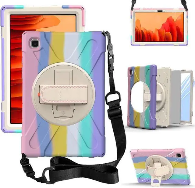 Main image of Galaxy Tab A7 10.4'' Case with Screen Protector 2022/2020, Samsung Tab A7 Shockproof Case with Kickstand Hand Strap and Shoulder Strap for SM-T500/T505/T507/T509, Colorful Pink