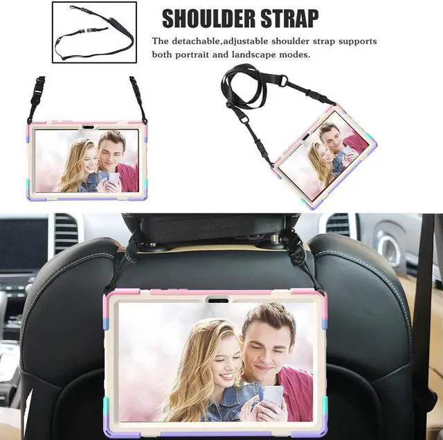 Alt view image 4 of 6 - Galaxy Tab A7 10.4'' Case with Screen Protector 2022/2020, Samsung Tab A7 Shockproof Case with Kickstand Hand Strap and Shoulder Strap for SM-T500/T505/T507/T509, Colorful Pink