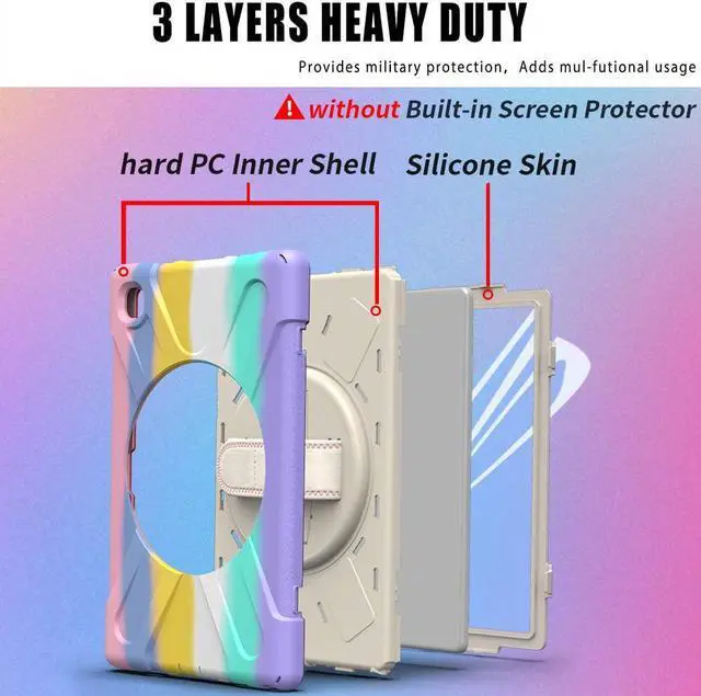 Alt view image 6 of 6 - Galaxy Tab A7 10.4'' Case with Screen Protector 2022/2020, Samsung Tab A7 Shockproof Case with Kickstand Hand Strap and Shoulder Strap for SM-T500/T505/T507/T509, Colorful Pink
