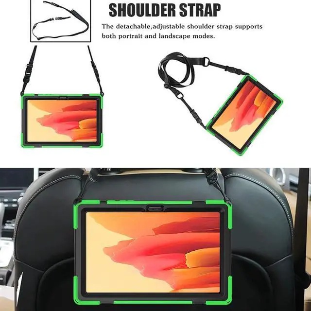 Alt view image 4 of 7 - Galaxy Tab A7 10.4'' Case with Screen Protector 2022/2020, Samsung Tab A7 Heavy Duty Shockproof Case with Kickstand Hand Strap and Shoulder Strap for SM-T500/T505/T507/T509, Green
