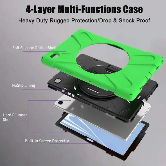 Alt view image 6 of 7 - Galaxy Tab A7 10.4'' Case with Screen Protector 2022/2020, Samsung Tab A7 Heavy Duty Shockproof Case with Kickstand Hand Strap and Shoulder Strap for SM-T500/T505/T507/T509, Green