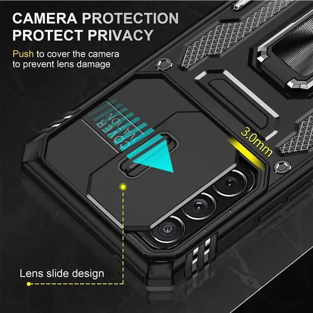 Alt view image 3 of 7 - Rugged Case for Samsung Galaxy A53 5G with Tempered Glass Screen Protector, Slide Camera Cover & Kickstand Case Dual Layer Military Grade Protective with Magnetic Holder, Black