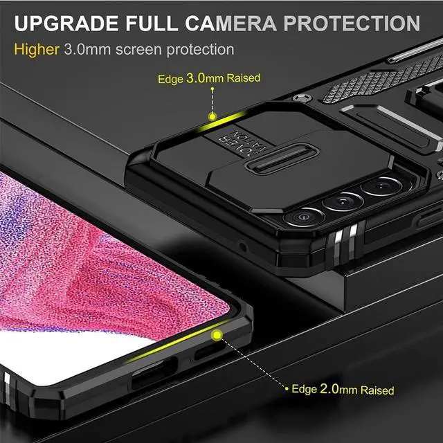 Alt view image 6 of 7 - Rugged Case for Samsung Galaxy A53 5G with Tempered Glass Screen Protector, Slide Camera Cover & Kickstand Case Dual Layer Military Grade Protective with Magnetic Holder, Black