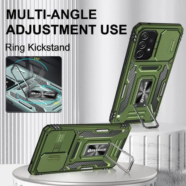 Alt view image 2 of 7 - Rugged Case for Samsung Galaxy A53 5G with Tempered Glass Screen Protector, Slide Camera Cover & Kickstand Case Dual Layer Military Grade Protective with Magnetic Holder, Olive Green