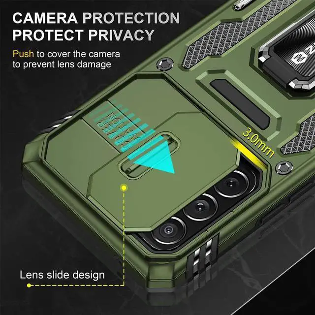 Alt view image 3 of 7 - Rugged Case for Samsung Galaxy A53 5G with Tempered Glass Screen Protector, Slide Camera Cover & Kickstand Case Dual Layer Military Grade Protective with Magnetic Holder, Olive Green
