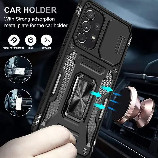 Alt view image 4 of 7 - Rugged Case for Samsung Galaxy A53 5G with Tempered Glass Screen Protector, Slide Camera Cover & Kickstand Case Dual Layer Military Grade Protective with Magnetic Holder, Black