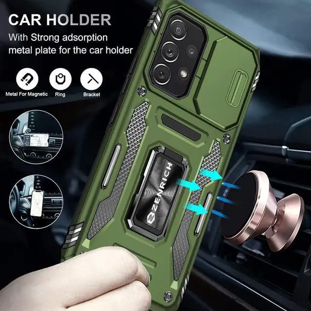 Alt view image 4 of 7 - Rugged Case for Samsung Galaxy A53 5G with Tempered Glass Screen Protector, Slide Camera Cover & Kickstand Case Dual Layer Military Grade Protective with Magnetic Holder, Olive Green