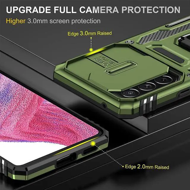 Alt view image 5 of 7 - Rugged Case for Samsung Galaxy A53 5G with Tempered Glass Screen Protector, Slide Camera Cover & Kickstand Case Dual Layer Military Grade Protective with Magnetic Holder, Olive Green