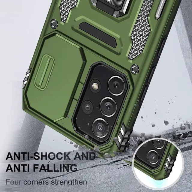 Alt view image 6 of 7 - Rugged Case for Samsung Galaxy A53 5G with Tempered Glass Screen Protector, Slide Camera Cover & Kickstand Case Dual Layer Military Grade Protective with Magnetic Holder, Olive Green