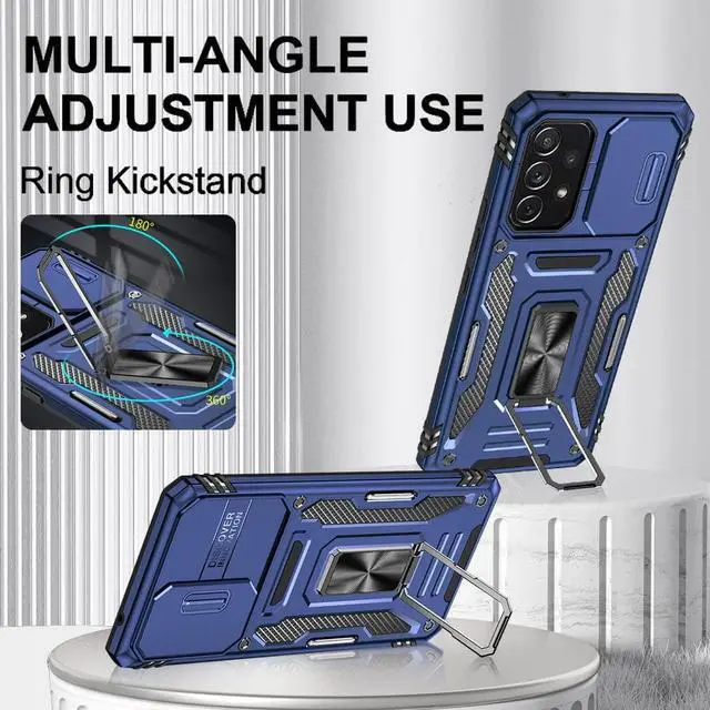 Alt view image 2 of 7 - Rugged Case for Samsung Galaxy A53 5G with Tempered Glass Screen Protector, Slide Camera Cover & Kickstand Case Dual Layer Military Grade Protective with Magnetic Holder, Navy Blue