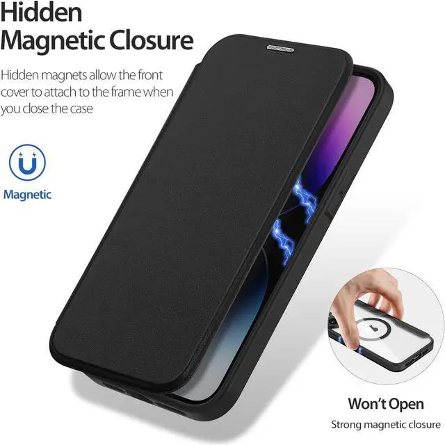 Alt view image 4 of 7 - iPhone 14 Pro Wallet Case with MagSafe Compatible, iPhone 14 Pro Case with Card Holder Full-Body Protection Clear Transparent Shockproof Case-Black