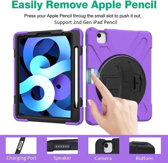 Alt view image 2 of 7 - iPad Air 5th/4th Generation Case 2022/2020, iPad 10.9 inch Case with Screen Protector Stand Hand Strap Shoulder Belt for iPad 10.9 inch/iPad Pro 11 inch 2020/2018,Purple