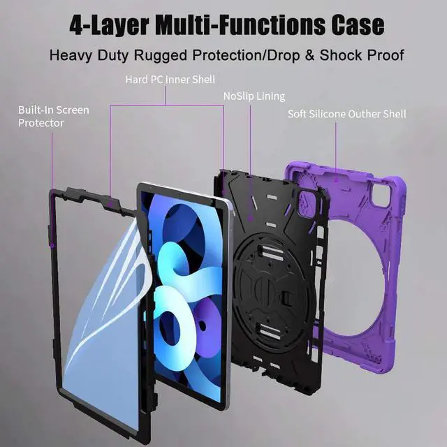Alt view image 5 of 7 - iPad Air 5th/4th Generation Case 2022/2020, iPad 10.9 inch Case with Screen Protector Stand Hand Strap Shoulder Belt for iPad 10.9 inch/iPad Pro 11 inch 2020/2018,Purple