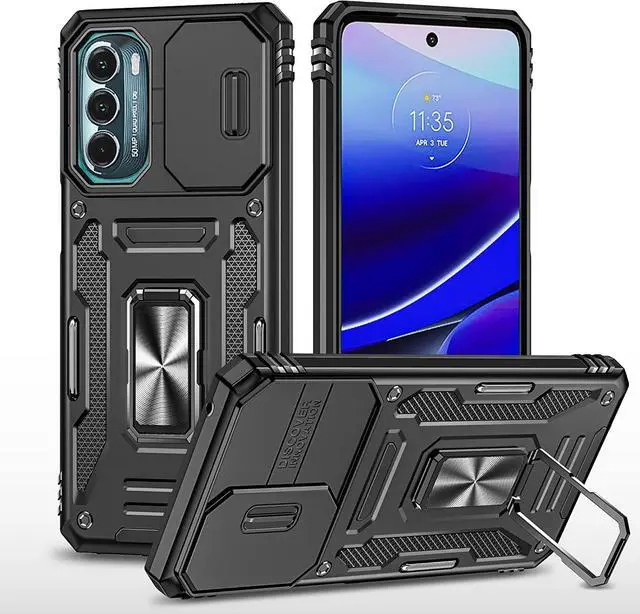 Main image of Rugged Case for Moto G Stylus 5G (2022) with Tempered Glass Screen Protector, Slide Camera Cover & Kickstand, Dual Layer Military Grade Protective Case compatitable with Magnetic Holder, Black