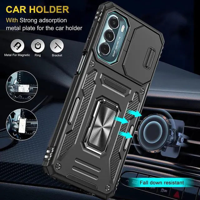 Alt view image 3 of 7 - Rugged Case for Moto G Stylus 5G (2022) with Tempered Glass Screen Protector, Slide Camera Cover & Kickstand, Dual Layer Military Grade Protective Case compatitable with Magnetic Holder, Black
