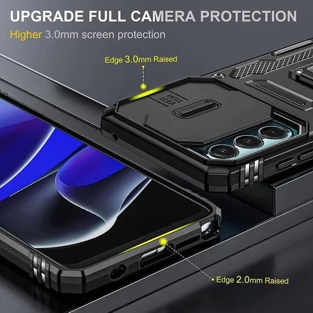 Alt view image 4 of 7 - Rugged Case for Moto G Stylus 5G (2022) with Tempered Glass Screen Protector, Slide Camera Cover & Kickstand, Dual Layer Military Grade Protective Case compatitable with Magnetic Holder, Black