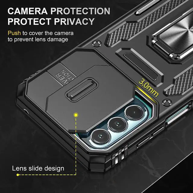 Alt view image 6 of 7 - Rugged Case for Moto G Stylus 5G (2022) with Tempered Glass Screen Protector, Slide Camera Cover & Kickstand, Dual Layer Military Grade Protective Case compatitable with Magnetic Holder, Black