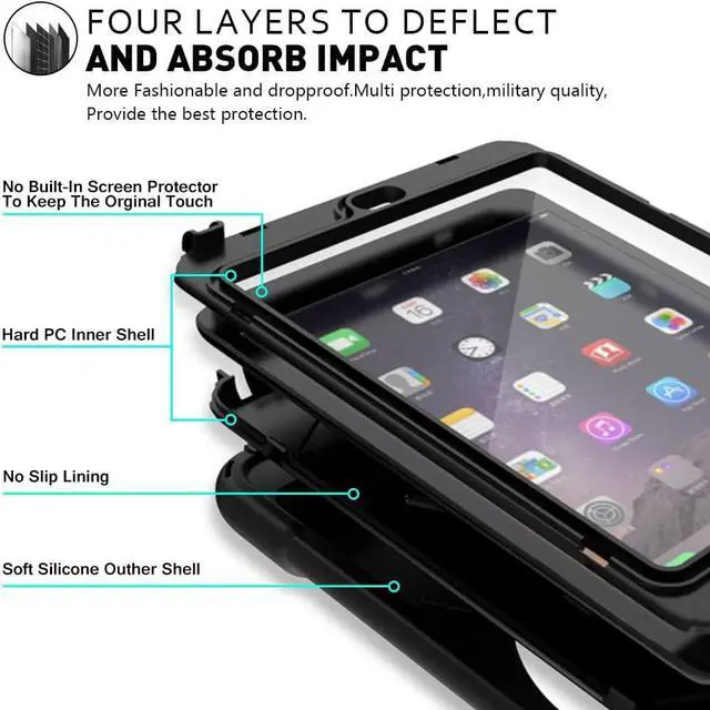 Alt view image 2 of 7 - iPad Mini Case iPad Mini 2 Case iPad Mini 3 Case-Rotatable Kickstand Hand Strap and Shoulder Strap Heavy Duty Shockproof case for iPad Mini 123 Series (Black)