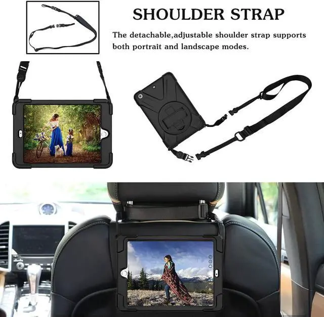 Alt view image 5 of 7 - iPad Mini Case iPad Mini 2 Case iPad Mini 3 Case-Rotatable Kickstand Hand Strap and Shoulder Strap Heavy Duty Shockproof case for iPad Mini 123 Series (Black)