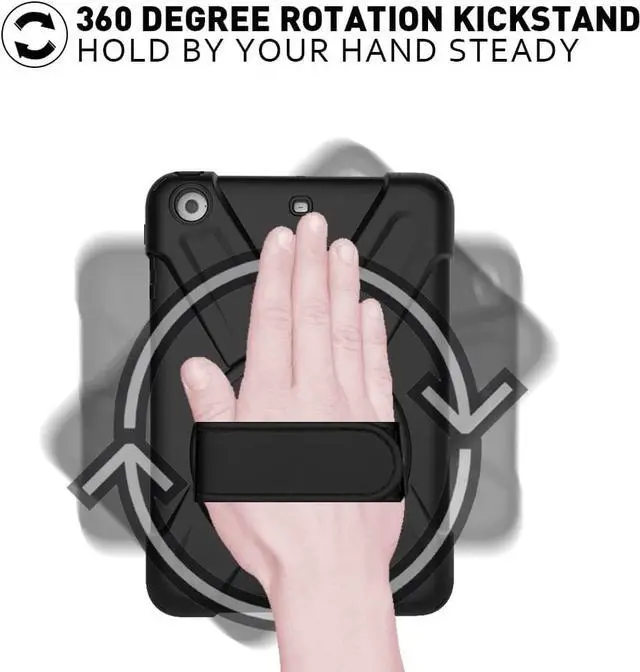 Alt view image 6 of 7 - iPad Mini Case iPad Mini 2 Case iPad Mini 3 Case-Rotatable Kickstand Hand Strap and Shoulder Strap Heavy Duty Shockproof case for iPad Mini 123 Series (Black)