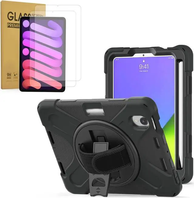 Main image of Bundle-iPad Mini 6 Rugged Black Case and 2 Pack Tempered Glass Screen Protector