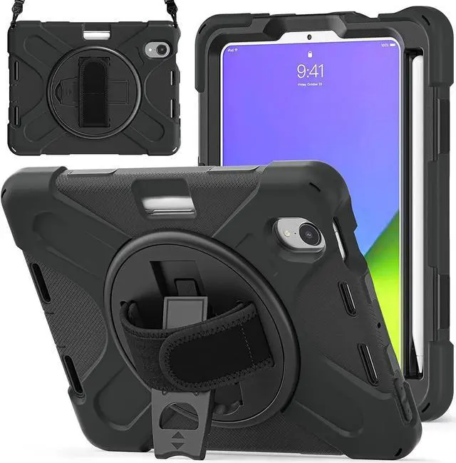 Alt view image 2 of 7 - Bundle-iPad Mini 6 Rugged Black Case and 2 Pack Tempered Glass Screen Protector