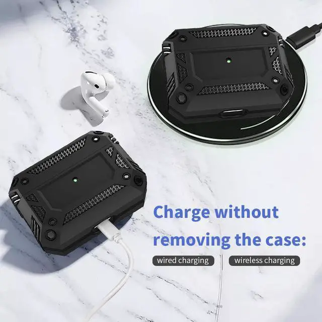 Alt view image 2 of 7 - Airpods Pro Case, Full-Body Hard Shell Protective Rugged Charging Cover Case with Keychain for AirPod Pro 2019, Front LED Visible,Black
