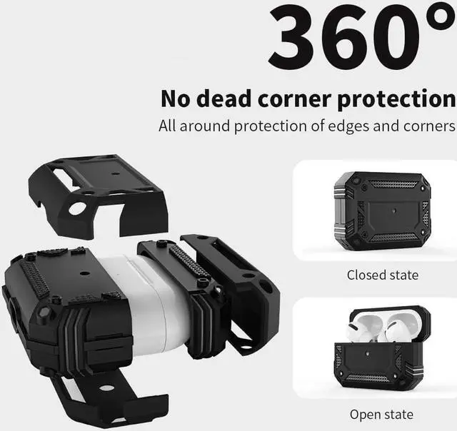 Alt view image 3 of 7 - Airpods Pro Case, Full-Body Hard Shell Protective Rugged Charging Cover Case with Keychain for AirPod Pro 2019, Front LED Visible,Black