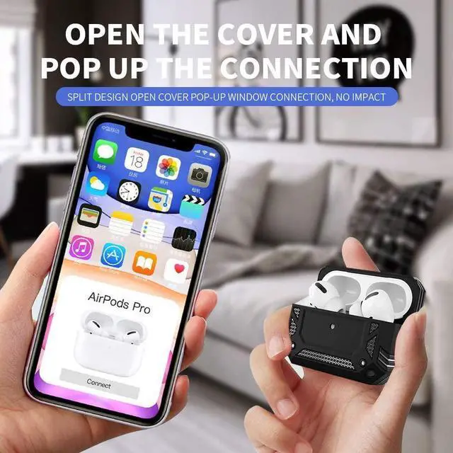 Alt view image 6 of 7 - Airpods Pro Case, Full-Body Hard Shell Protective Rugged Charging Cover Case with Keychain for AirPod Pro 2019, Front LED Visible,Black