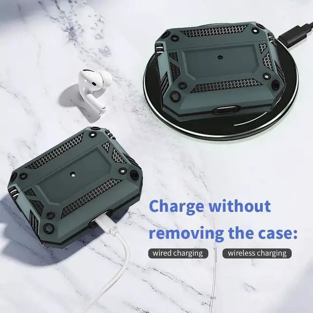 Alt view image 2 of 7 - Airpods Pro Case, Full-Body Hard Shell Protective Rugged Charging Cover Case with Keychain for AirPod Pro 2019, Front LED Visible,Army Green