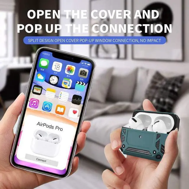 Alt view image 5 of 7 - Airpods Pro Case, Full-Body Hard Shell Protective Rugged Charging Cover Case with Keychain for AirPod Pro 2019, Front LED Visible,Army Green