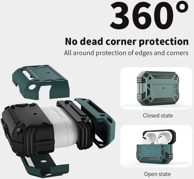 Alt view image 6 of 7 - Airpods Pro Case, Full-Body Hard Shell Protective Rugged Charging Cover Case with Keychain for AirPod Pro 2019, Front LED Visible,Army Green