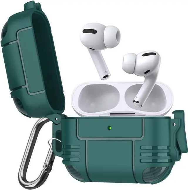 Main image of New Airpods Pro Case, Anti Lost Buckle Full-Body Hard Shell Protective Rugged Charging Cover Case with Keychain for AirPod Pro 2019, Front LED Visible,Dark Green