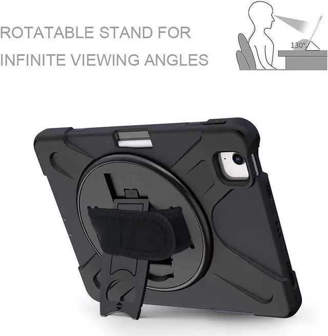 Alt view image 6 of 7 - Bundle-Rugged Shockproof Case and 2 Pack Tempered Glass Screen Protector for iPad Air 4th Generation 10.9 and iPad Pro 11 inch, Black