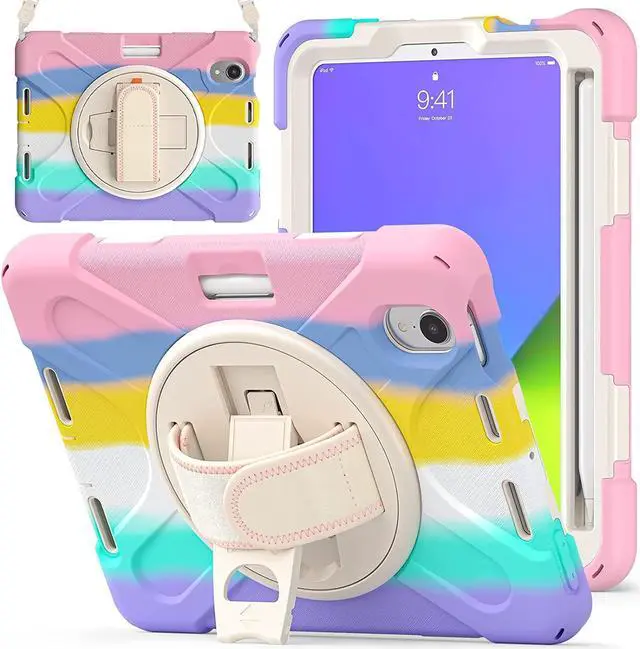 Alt view image 2 of 7 - Bundle-iPad Mini 6 Rugged Colorful Pink Case and 2 Pack Tempered Glass Screen Protector