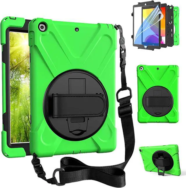 Alt view image 3 of 7 - Bundle-iPad 8th/7th Generation 10.2 Case with Tempered Glass Screen Protector Kickstand Hand Strap and Shoulder Strap, Black